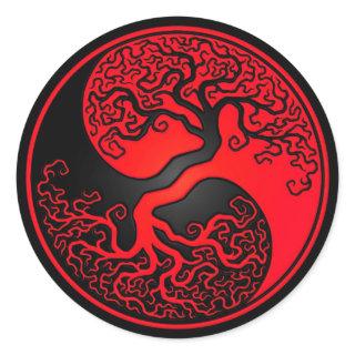 Red and Black Tree of Life Yin Yang Classic Round Sticker
