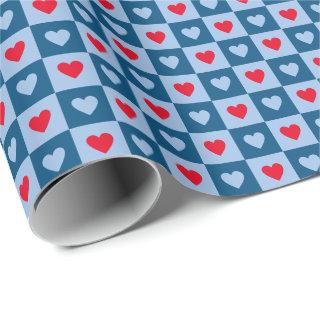 Red and Blue Hearts Checkerboard Valentine's Day