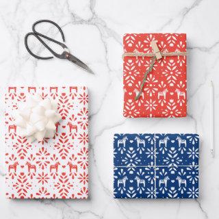 Red and Blue Scandinavian Dala Horse Holiday  Sheets