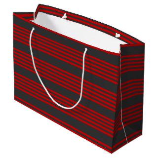 Red and charcoal five stripe pattern large gift bag