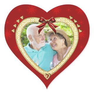 Red and Gold Custom Photo Heart Stickers