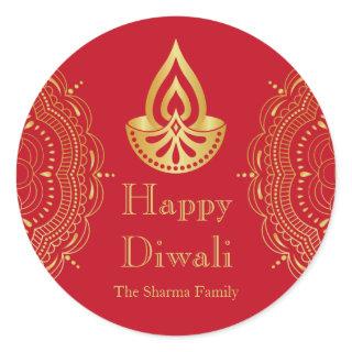 Red and Gold Diwali Party Favour Classic Round Sticker