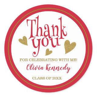 Red And Gold Graduation Party Thank You Favor   Classic Round Sticker