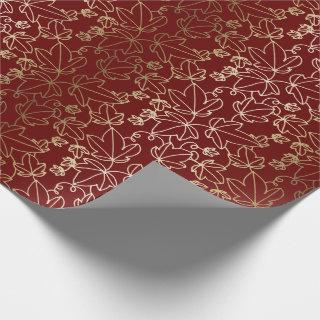 Red and Gold Ivy Leaf Floral Pattern