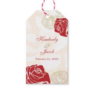 Red and gold roses Wedding Thank you gift tag