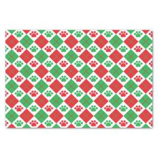 Red and Green Argyle Paw Print Tissue Paper