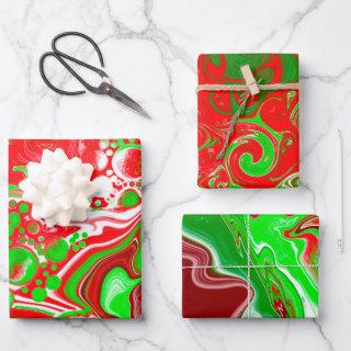 Red and Green Christmas Swirls Marble  Sheets