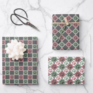 Red and green Christmas Themed Paw print pattern  Sheets