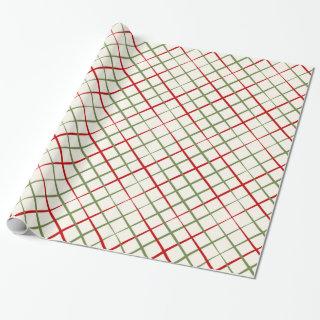 Red and Green Crosshatch Plaid on Cream