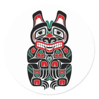 Red and Green Haida Spirit Bear Classic Round Sticker