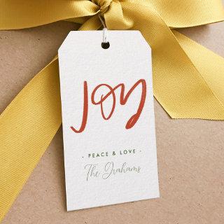 Red and Green Hand Lettered Joy Holiday Gift Tag