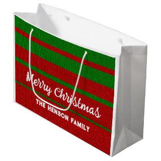 Red and Green Knitting Christmas Holiday Large Gift Bag