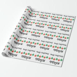 Red and green Merry Christmas kids wrappingpaper
