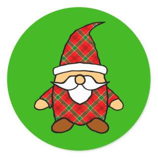 Red And Green Plaid Pattern Gnome  Classic Round Sticker