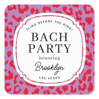 Red and Lilac Animal Print Bachelorette Party Square Sticker