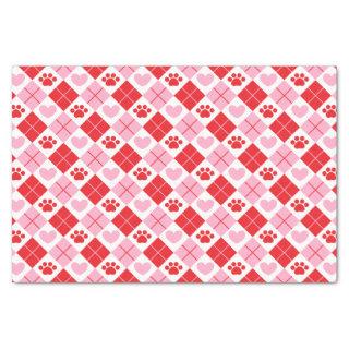 Red and Pink Argyle Paw Print & Heart Pattern Tissue Paper