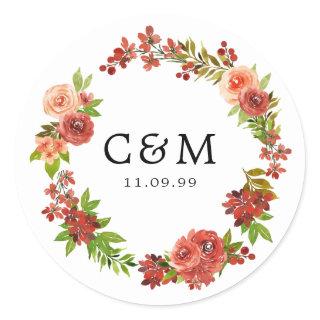 Red and Pink Fall Wedding Monogram Favor Seal