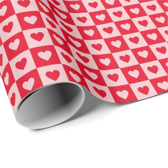 Red and Pink Hearts Checkerboard Valentine's Day