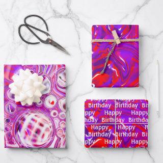 Red and Purple Fluid Art Birthday  Sheets