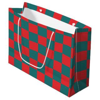 Red and teal checkerboard squares large gift bag
