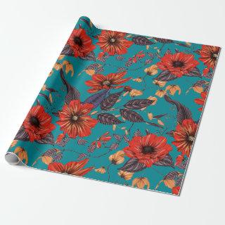 Red and Teal Floral Pattern