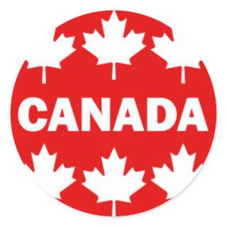 Red and White Canada Text with Maple Leafs Classic Round Sticker