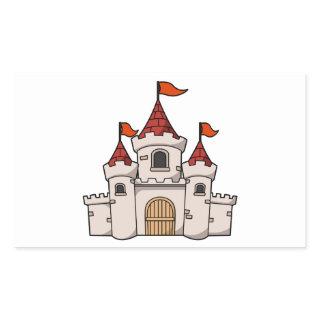 Red and White Cartoon Medieval Castle with Flags Rectangular Sticker
