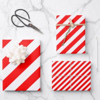 Red and White Different Sizes Diagonal Stripes  Sheets