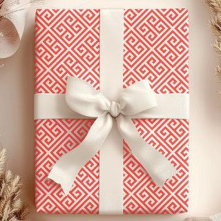 Red and White Greek Key Maze Pattern