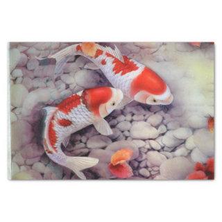 Red and White Koi Fish Pond Tissue Paper