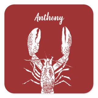 Red and White Lobster Personalized Square Sticker