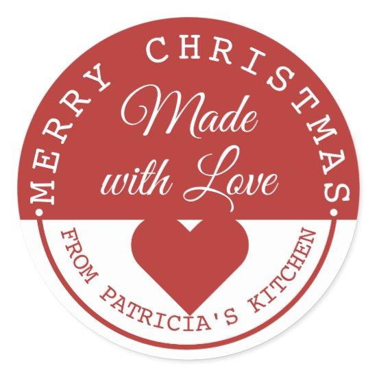 Red And White Merry Christmas Made With Love Classic Round Sticker