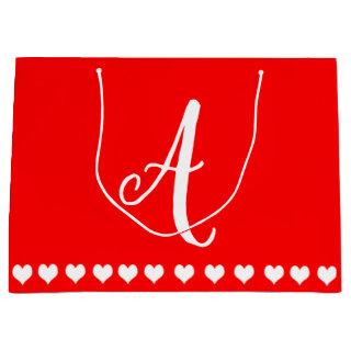 Red and White Monogram Initial  Large Gift Bag