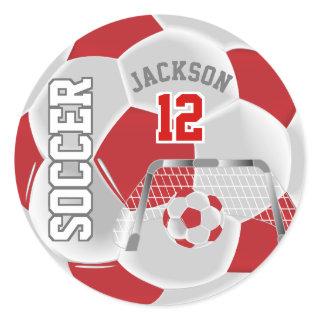 Red and White Soccer Ball Classic Round Sticker