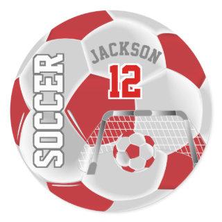 Red and White Soccer Ball Classic Round Sticker