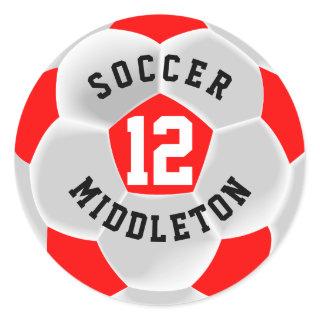 Red and White Soccer Sport Ball Classic Round Sticker