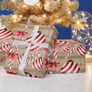 Red and White Striped Candy Canes and Balls
