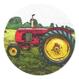 Red and Yellow Farm Tractor Classic Round Sticker
