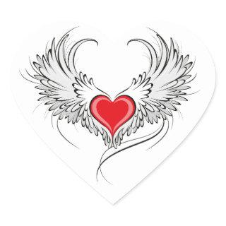 Red Angel Heart with wings Heart Sticker