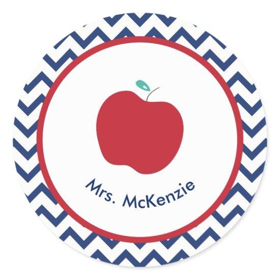 Red Apple & Navy Personalized Teacher Stickers