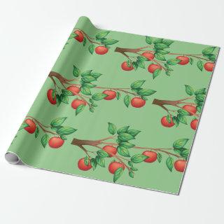 Red Apple Tree Branch Fresh Fruit and Green Leaves