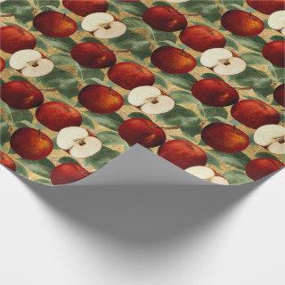Red Apples Botanical Gold Alphabet Pattern