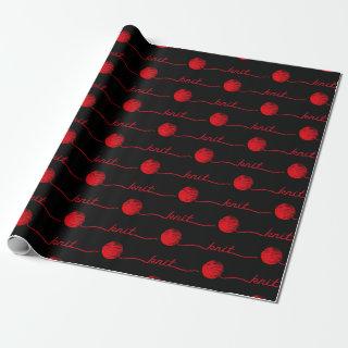 red ball of yarn with knit text