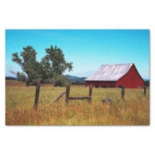 Red Barn With Shiny Roof Amid Fall Grass Field Tissue Paper