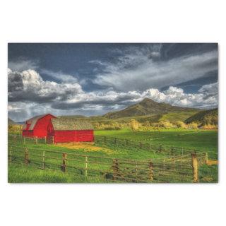 Red Barns Green Grass Field Squaw Mountain, WA Tissue Paper