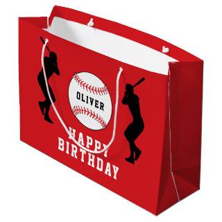 Red Baseball Ball Player Kids Name Birthday Large Gift Bag