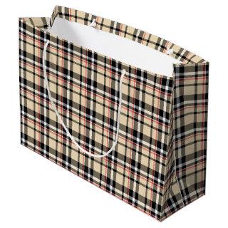 Red Beige Black White Squares Tartan Plaid Pattern Large Gift Bag