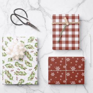 Red Berry Twigs Snowflakes Holiday Patterns  Sheets
