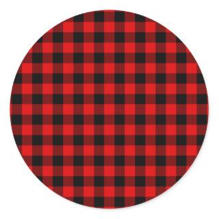 Red Black Buffalo Lumberjack Check Christmas Classic Round Sticker