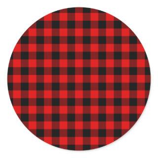 Red Black Buffalo Lumberjack Check Christmas Classic Round Sticker